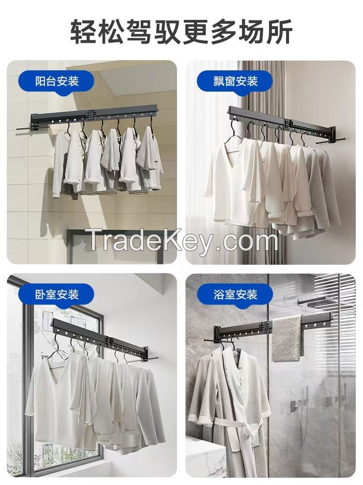 Folding clothes rack invisible telescopic drying rod outdoor wall-mounted balcony indoor bay window sun quilt household artifact