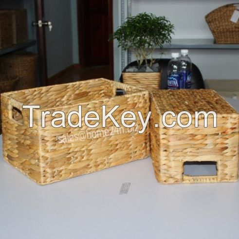 Basket Water Hyacinth Rice nut weave with hole handle S/2