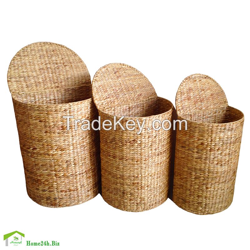 Laundry Hamper Natural Water Hyacinth Half Moon Set S/3