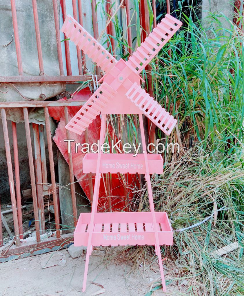 Wooden Windmill Flower Rack Storage Rack Home Creative Furnishings Clo