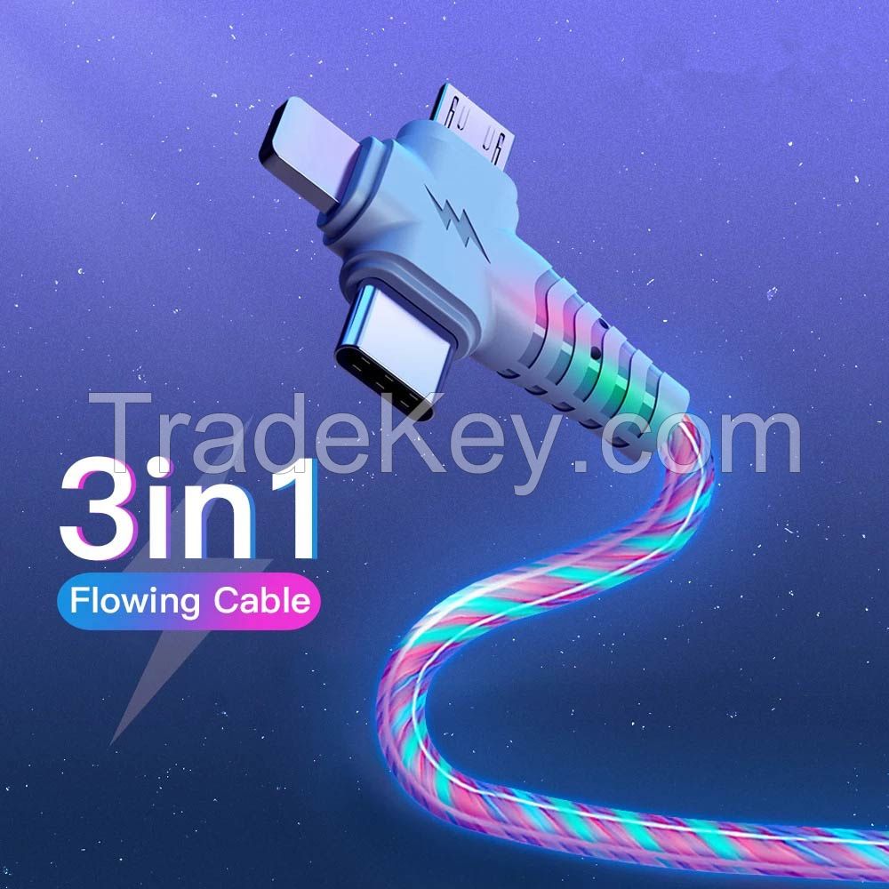 3 in 1 Streamer Data Cable Super Cool Fashion Luminous One on Three Mobile Phone Charging Cable