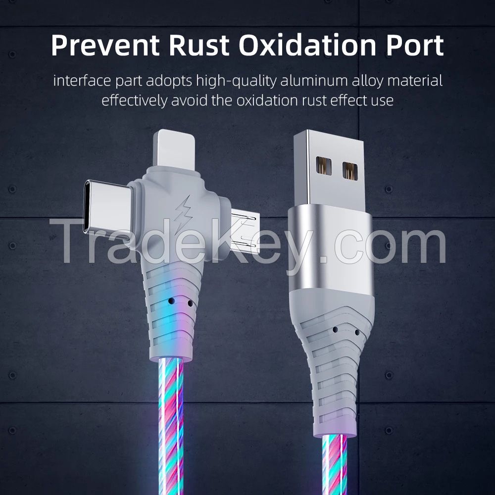 3 in 1 Streamer Data Cable Super Cool Fashion Luminous One on Three Mobile Phone Charging Cable