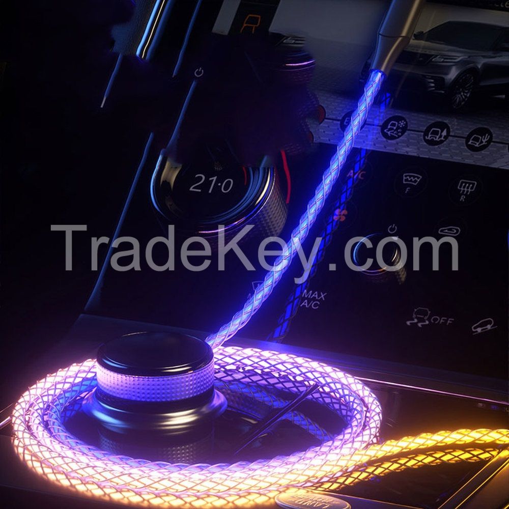 RGB Data Cable 100W Fast Charge with Cool Breathing Light USB Mobile Phone Charging Cable