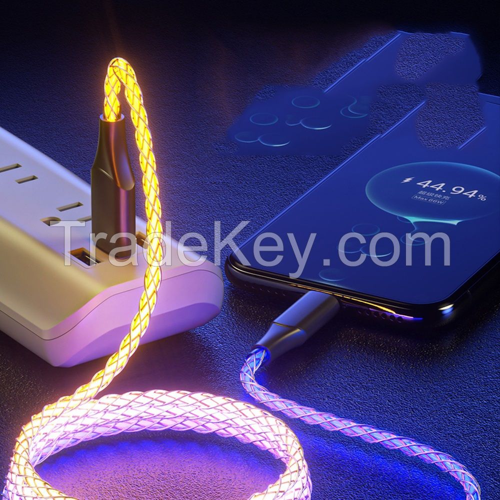 RGB Data Cable 100W Fast Charge with Cool Breathing Light USB Mobile Phone Charging Cable