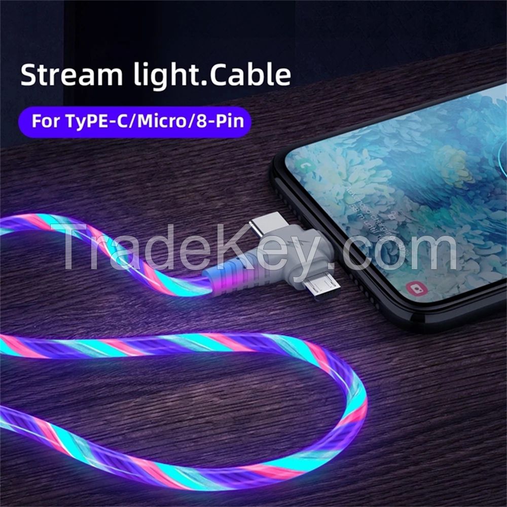 3 in 1 Streamer Data Cable Super Cool Fashion Luminous One on Three Mobile Phone Charging Cable