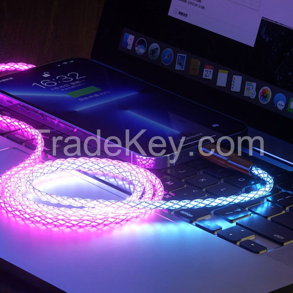 RGB Data Cable 100W Fast Charge with Cool Breathing Light USB Mobile Phone Charging Cable