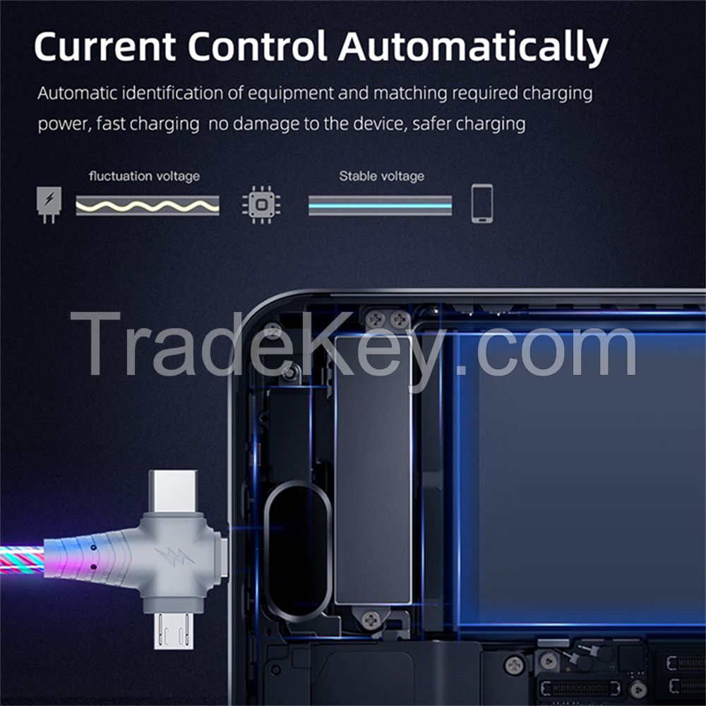 3 in 1 Streamer Data Cable Super Cool Fashion Luminous One on Three Mobile Phone Charging Cable