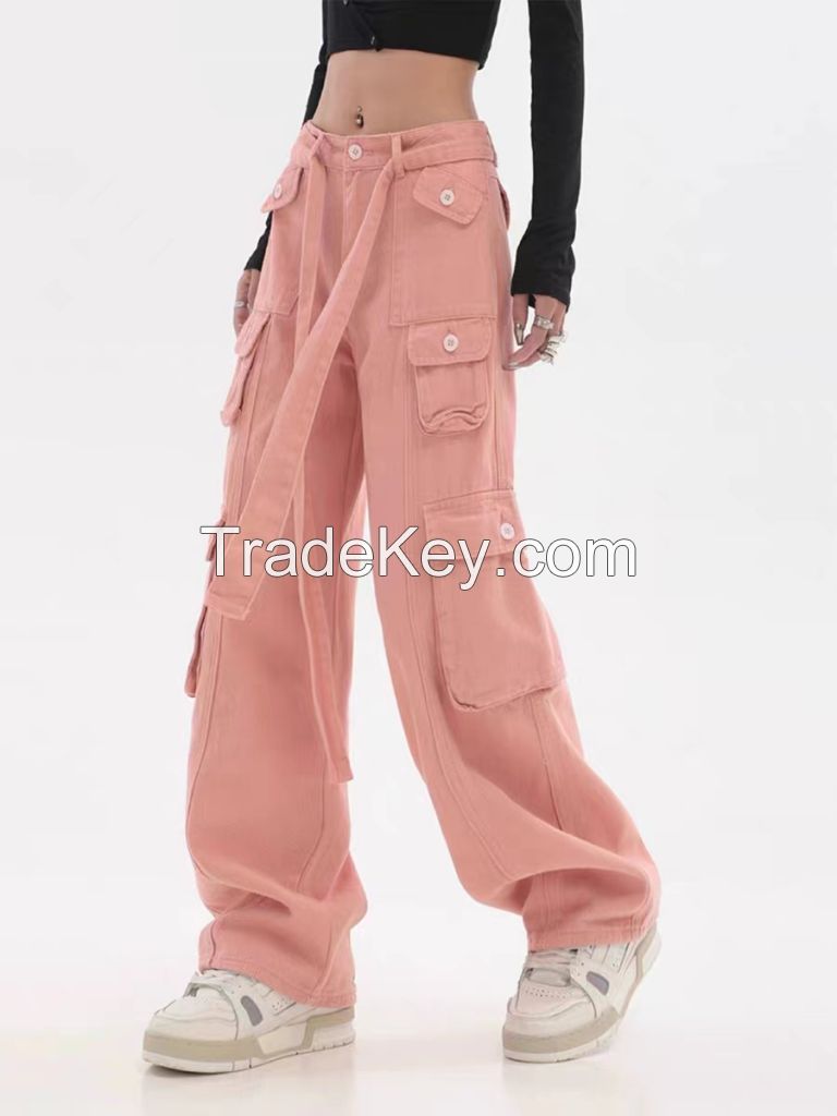 Eg American retro hiphop pink overalls