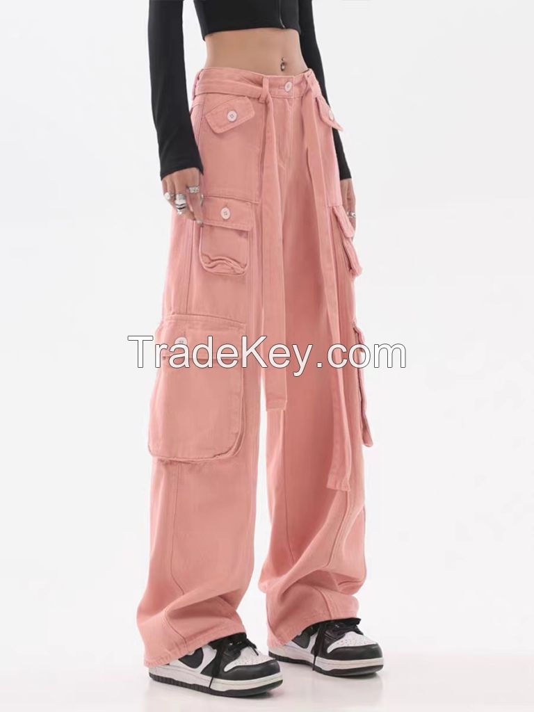 Eg American retro hiphop pink overalls