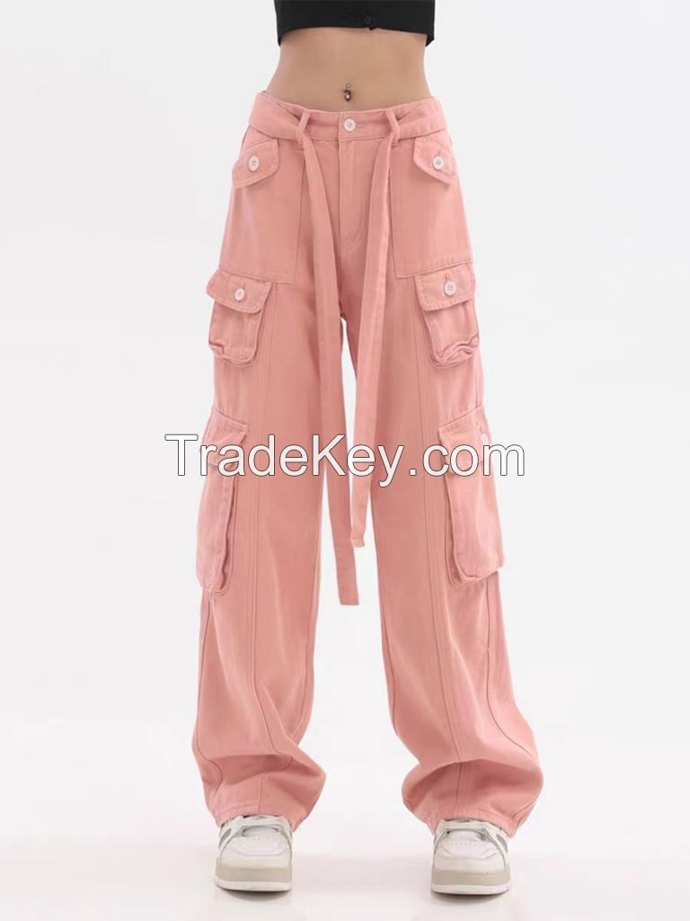 Eg American retro hiphop pink overalls