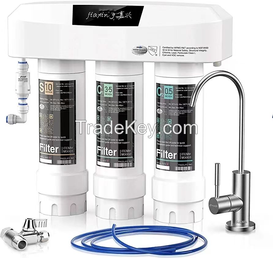 Jiaxing Under Sink Water Filter System with Brushed Nickel Faucet SP99-NEW, NSF/ANSI 53&amp;amp;amp;42 Certified to Remove Lead, Chlorine, Odor &amp;amp;amp; Bad Taste - 0.5 Micron