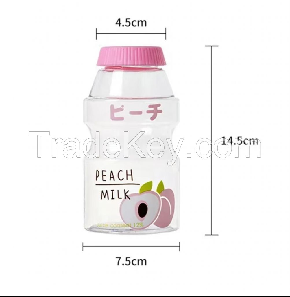 450ml Yogurt Plastic Cute Water Bottle With Straps Carton Kawaii Tour Fruit Drinking Shape Milk Portable Kids/Girl/Adult