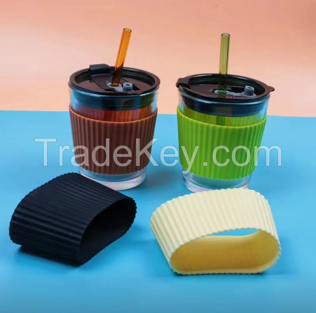 Tapered silicone cup cover thickened glass water cup anti-skid cover heat-resistant and heat-proof heat insulation set coffee cup tea cup protective cover