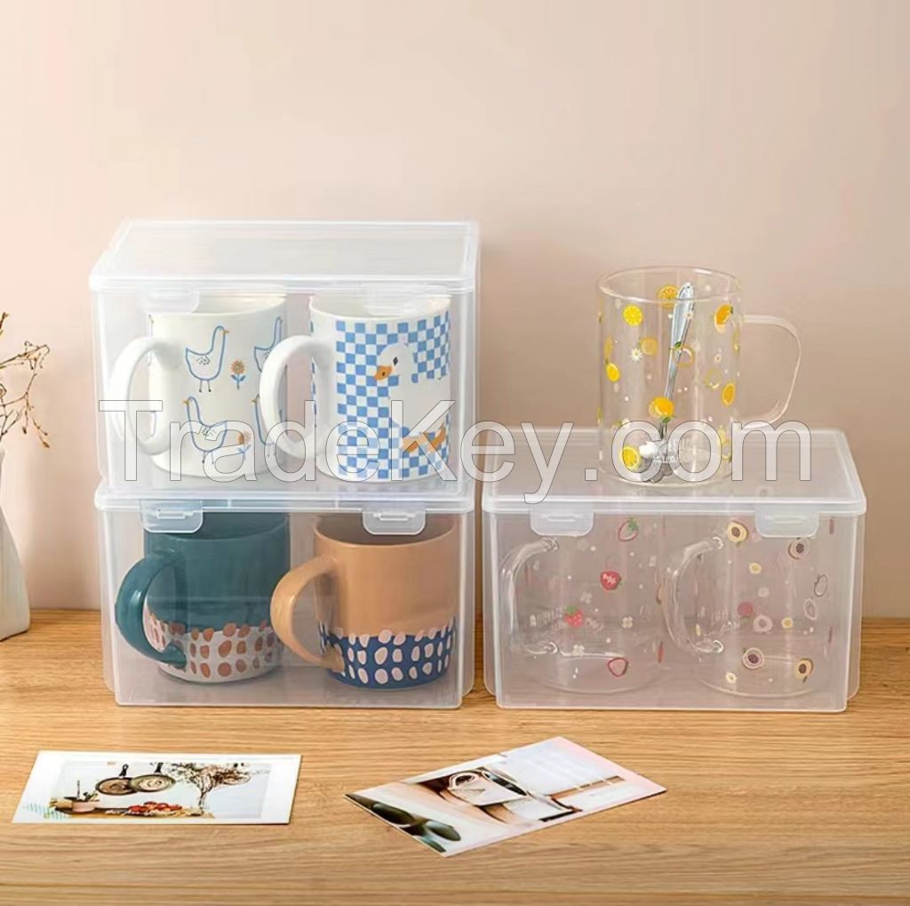 Household water cup desktop storage box dustproof mug storage box large capacity transparent water cup finishing box cup holder