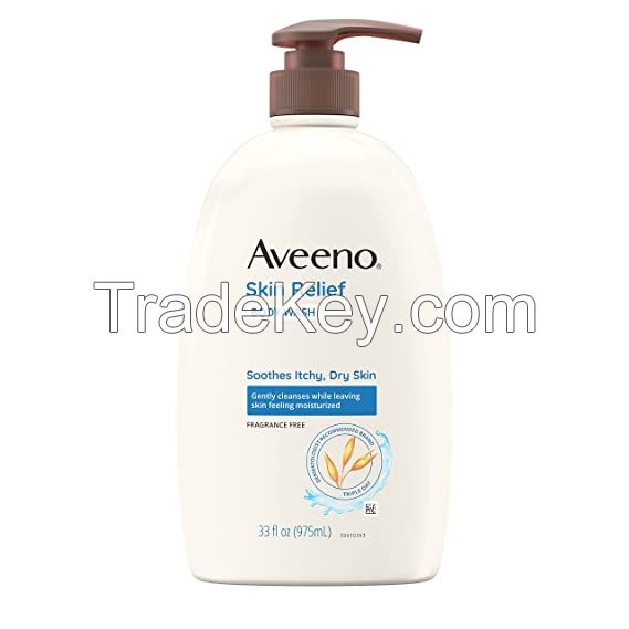 Aveeno Skin Relief Fragrance-Free Body Wash with Triple Oat Formula Soothes Itchy, Dry Skin, Formulated for Sensitive Skin, Fragrance-, Paraben-, Dye- &amp;amp; Soap-Free, 33 fl. Oz