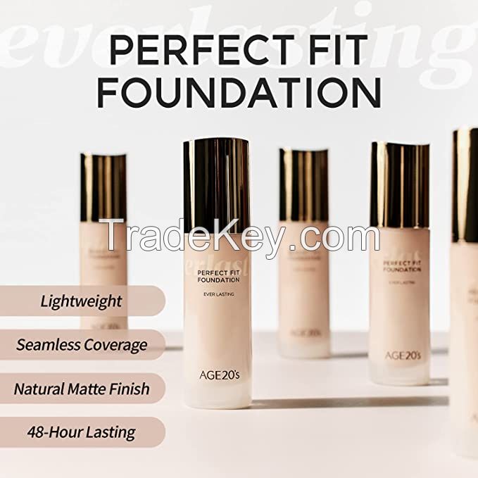 AGE 20's Perfect Fit - Liquid Base Makeup, 48 Hours, Lightweight, Seamless Coverage, Natural Matte Finish, Porcelain 01, 1.01 Fluid Oz