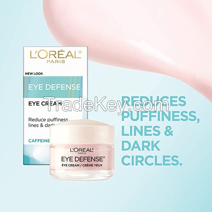 Eye Cream to Reduce Puffiness, Lines and Dark Circles, L'Oreal Paris Skincare Dermo-Expertise Eye Defense Eye Cream with Caffeine and Hyaluronic Acid For All Skin Types, 0.5 oz.