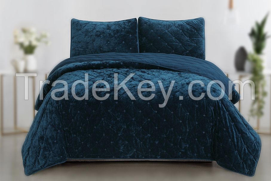 3 Pieces Crinkle velvet quilt set