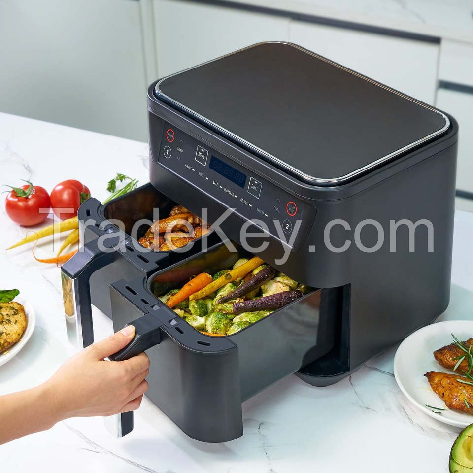 Household 9L Touch Screen Double Air Fryer Electric Deep Fryer Oven Smart Air Fryers With 2 Independent Baskets