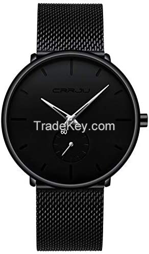 Mens Watches Ultra-Thin Minimalist Waterproof - Fashion Wrist Watch for Men Unisex Dress with Stainless Steel Mesh Band