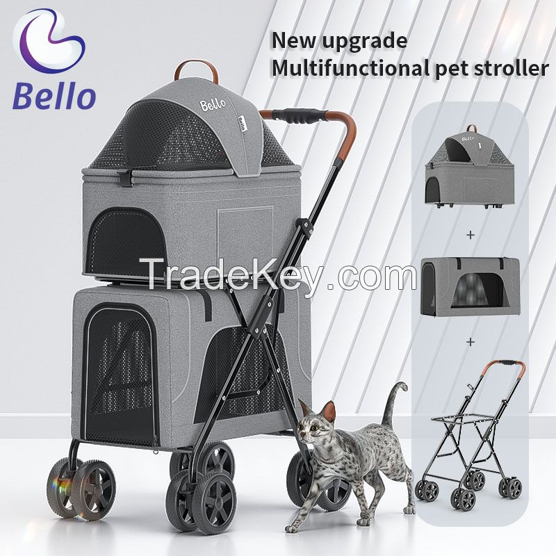 Bello Ld03F Lightweight Foldable Double Layer Pet stroller Dog Puppy Pet Detachable Cat Cage