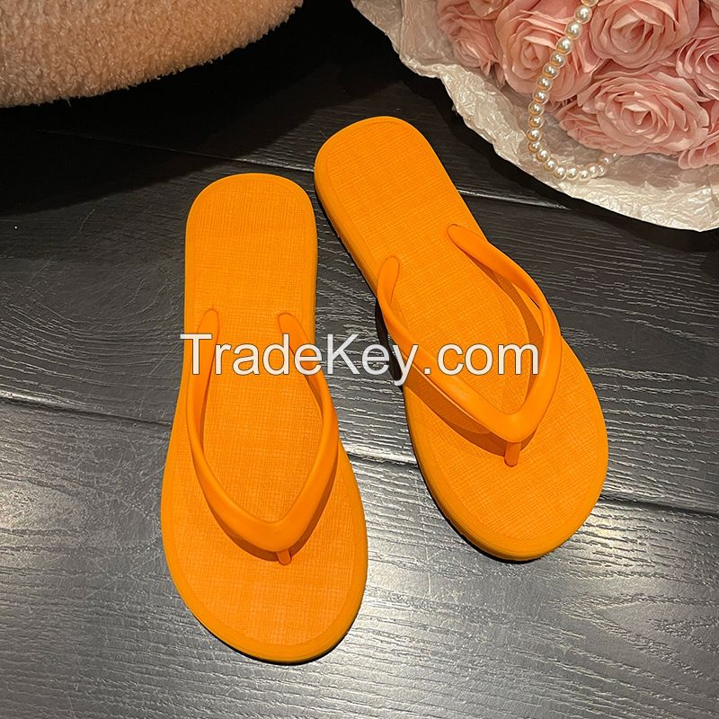 summer new outerwear solid color flip-flops seaside beach sandals and slippers shoes                                          