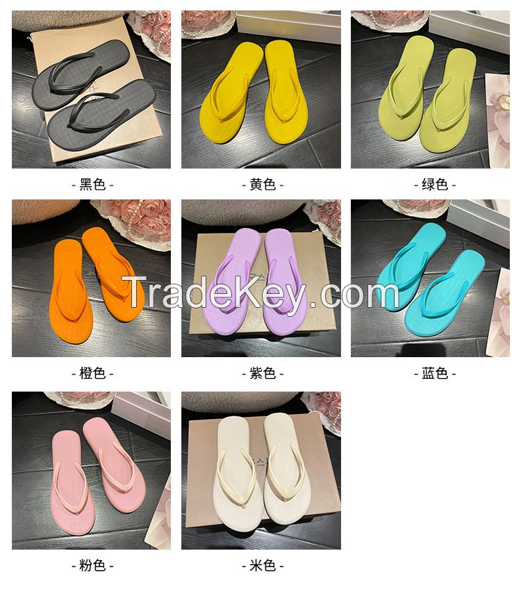 summer new outerwear solid color flip-flops seaside beach sandals and slippers shoes                                          