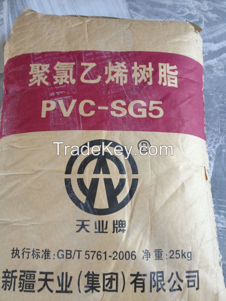 Tianye Brand Ethylene Based PVC Resin Sg3 Sg5 Sg8 Polyvinyl Chloride for PVC Profile