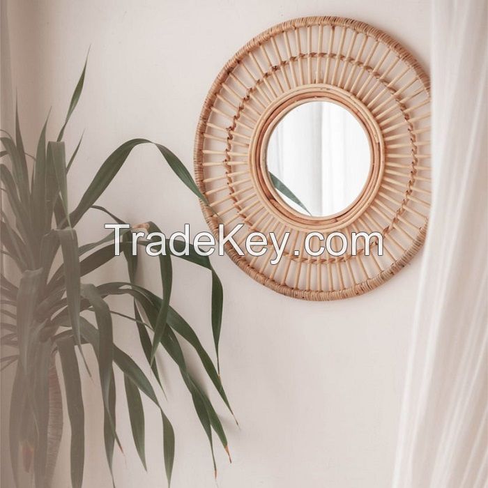 Wall Rattan Mirror Home Decoration Wall Mirror Mirror Furniture Vietnam Manufacturer Woven Handicrafts FBA Amazon