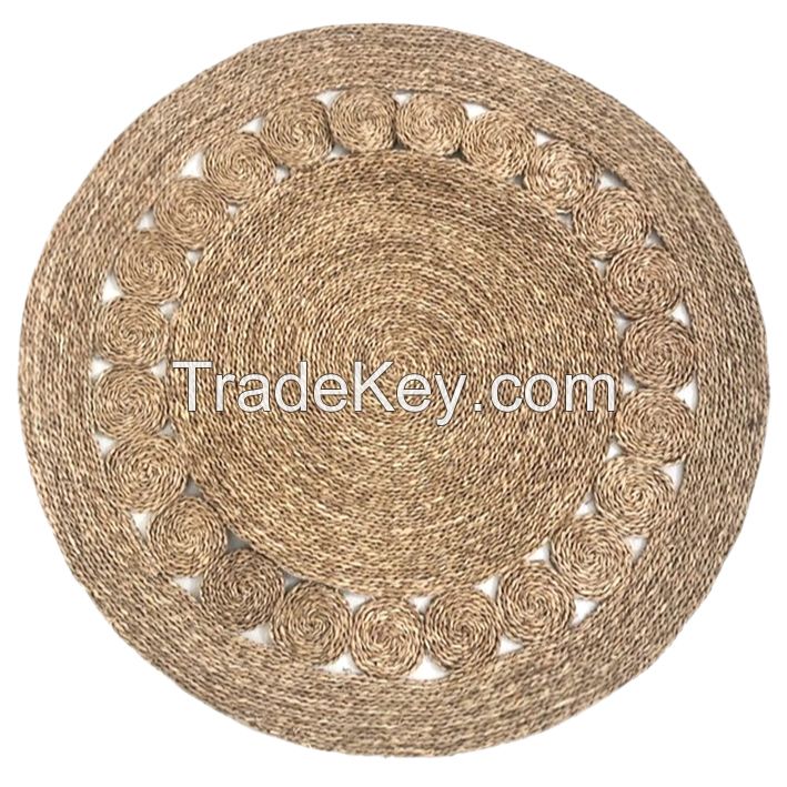 Natural Woven Seagrass Round Carpet Floor Mats Indoor Outdoor Water Hyacinth Floor Rugs Vietnamese Supplier