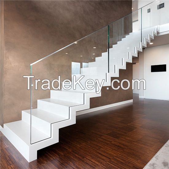 China Stair Glass Railing U Slot Double Stringer Wood Treads Straight Staircase