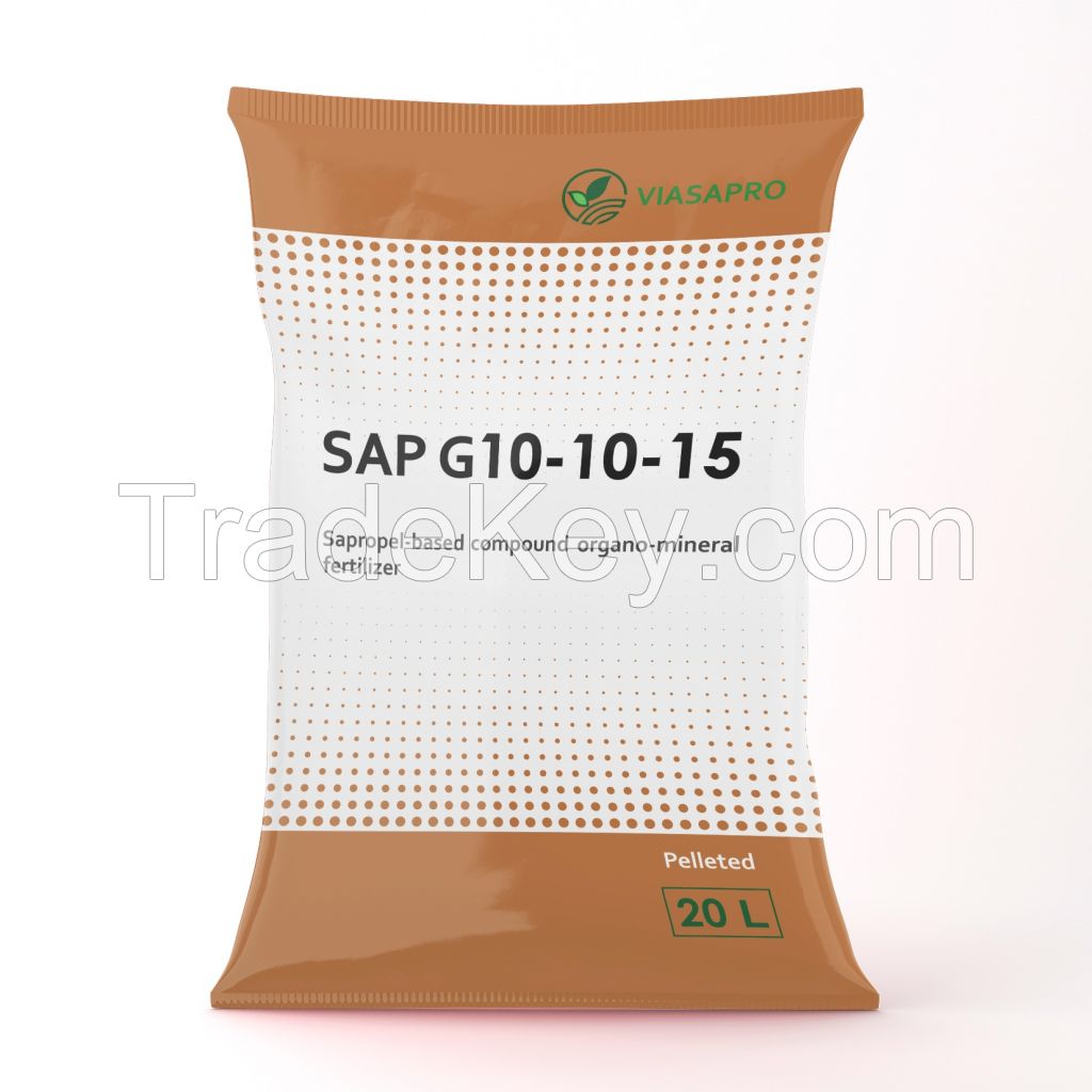 Compound organic-mineral pelleted fertilizer SAP G10-10-15