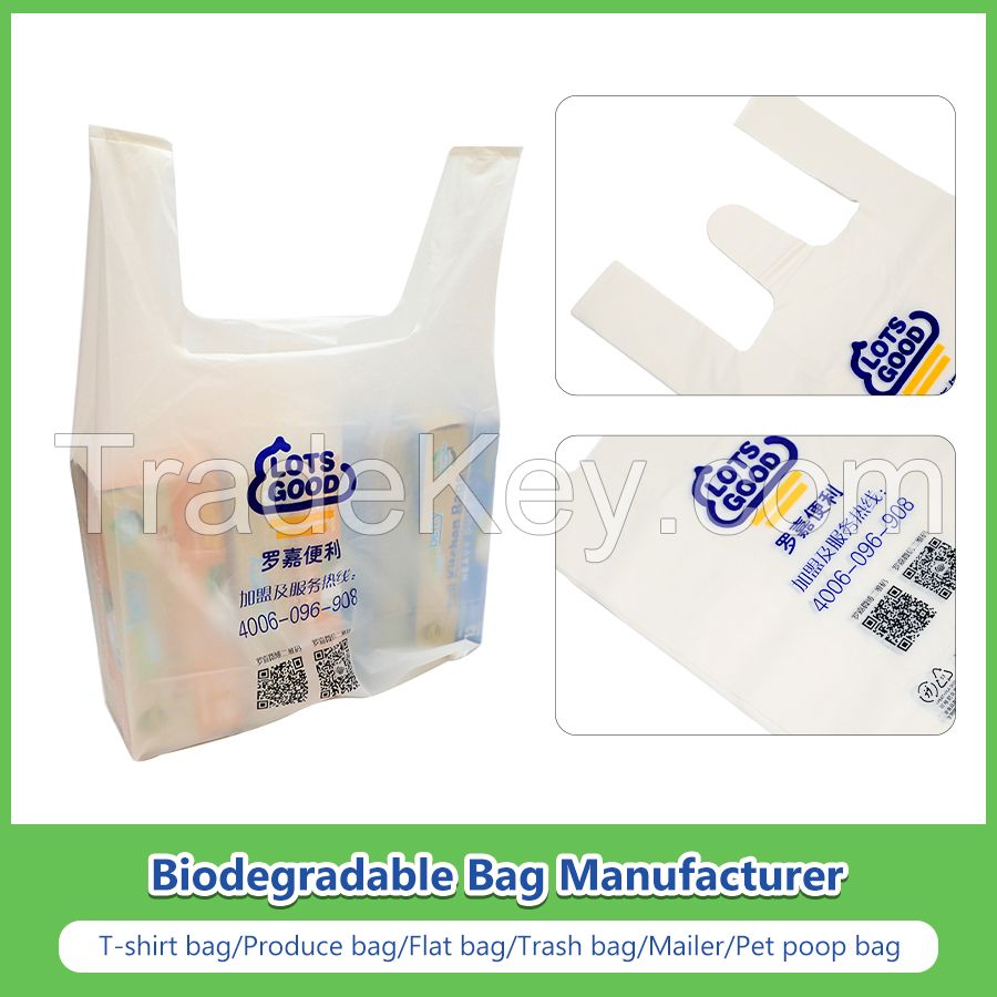 Ok Compost Customized Printing Supermarket Shopping Bag Biodegradable PLA Pbat Pbs Corn Starch T-Shirt Bag