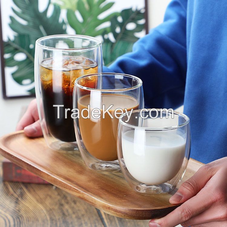 250ml 350ml 450ml Double Wall Glass Coffee Mug Glass Cups