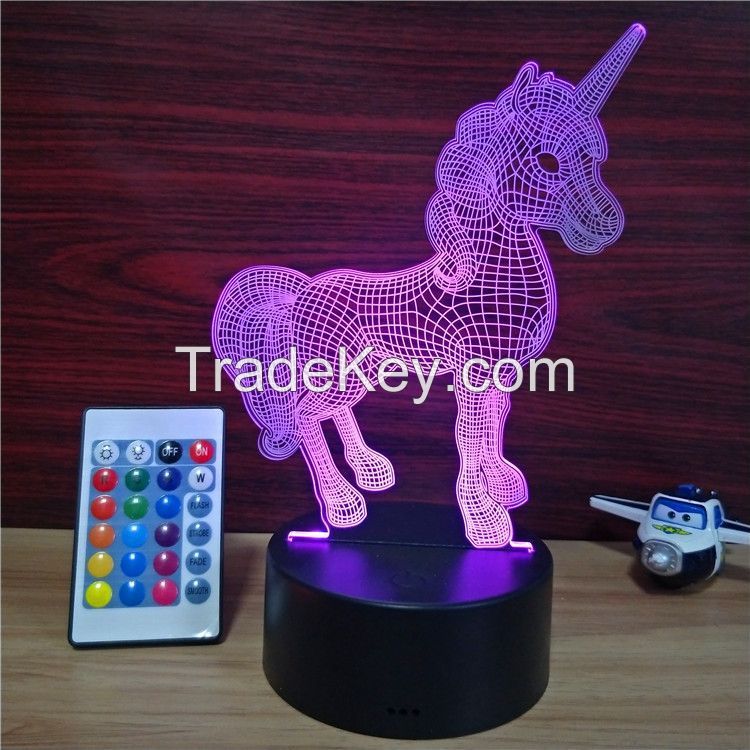 Unicorn Night Light for Kids 3D Illusion Night Lamp 16 Colors Changing with Remote Control Room Decor Gifts for Children