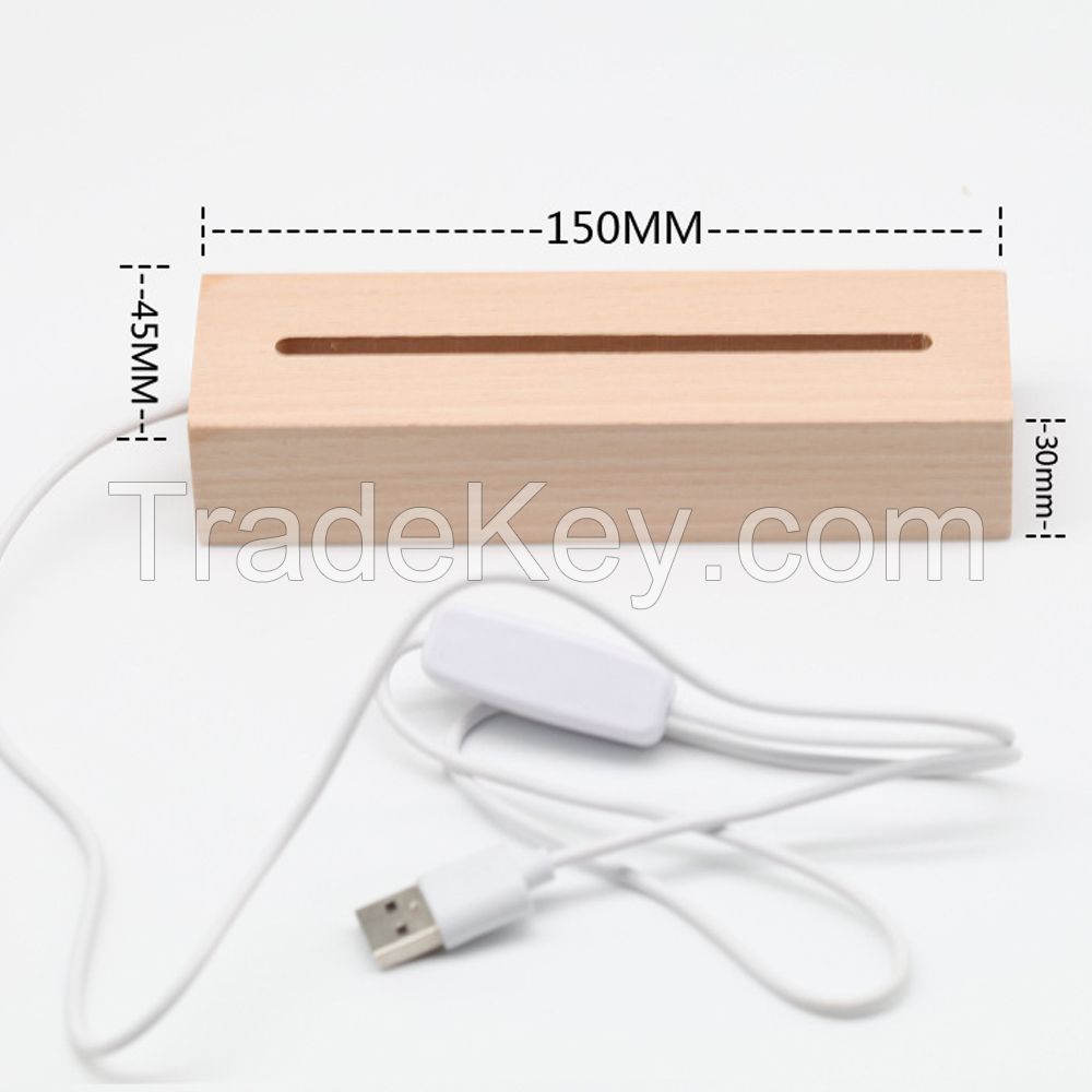 warm light USB Wooden Lamp Base for Led 3D Night Light Round Oval Wooden Led lamp base USB Cable switch Night Light