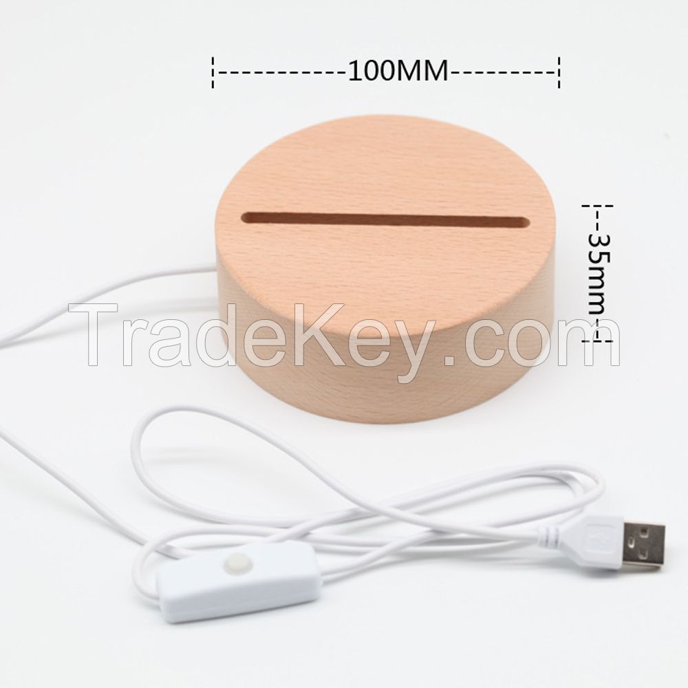 warm light USB Wooden Lamp Base for Led 3D Night Light Round Oval Wooden Led lamp base USB Cable switch Night Light