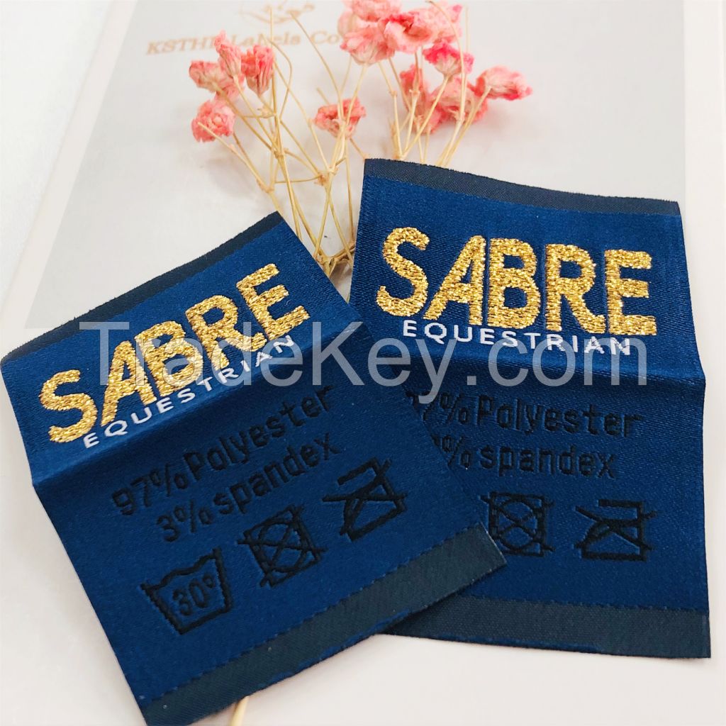 Custom Logo Tags Clothing Woven Labels Center Fold Damask Labels