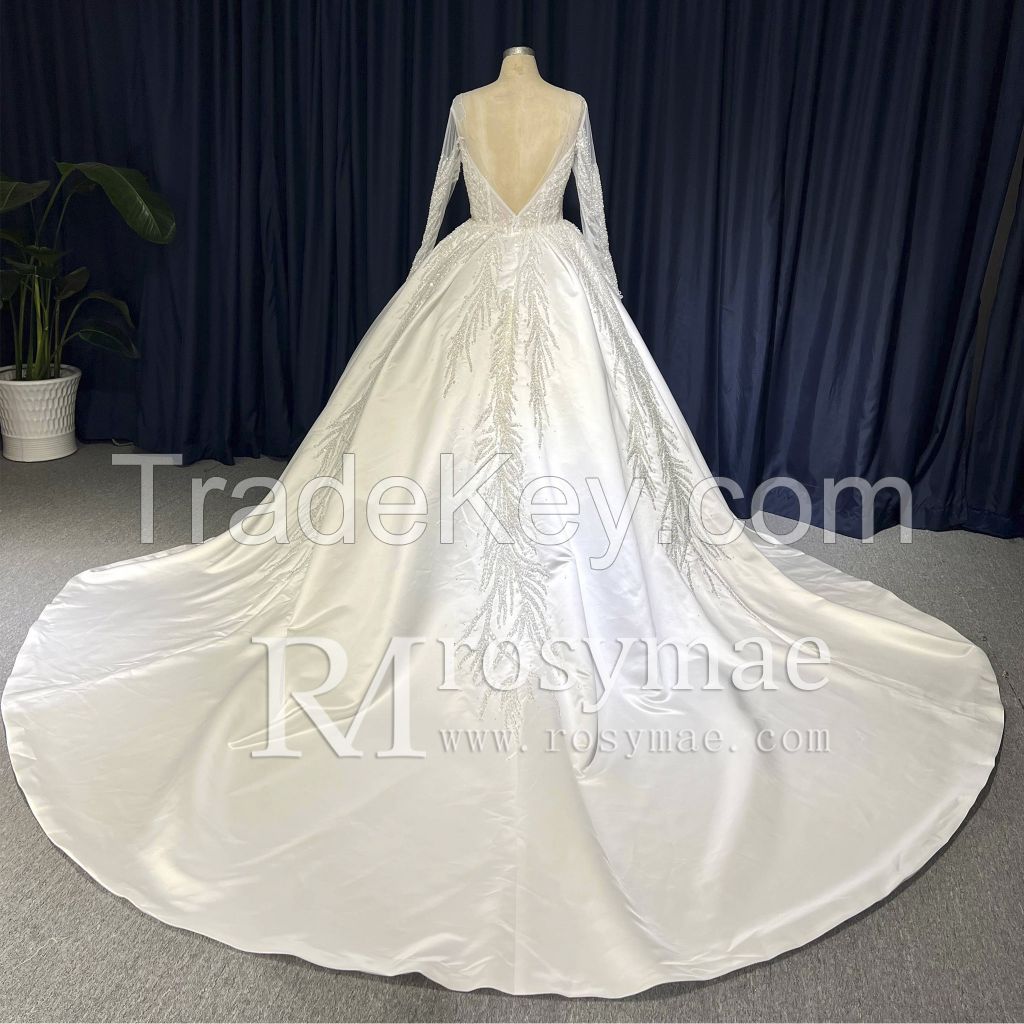 Fashion Long Sleeves v Neck Heavy beaded Bridal Gown Wedding Dresses
