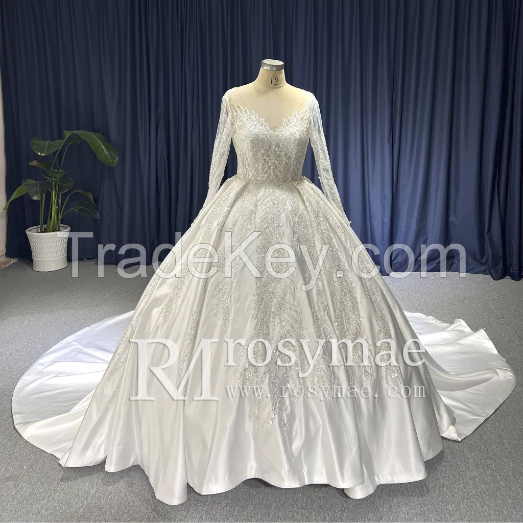 Fashion Long Sleeves v Neck Heavy beaded Bridal Gown Wedding Dresses