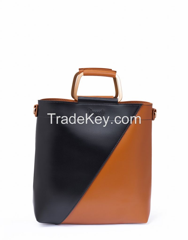 CLASSIO BLACK+BROWN DOUBLE HANDLE BAG