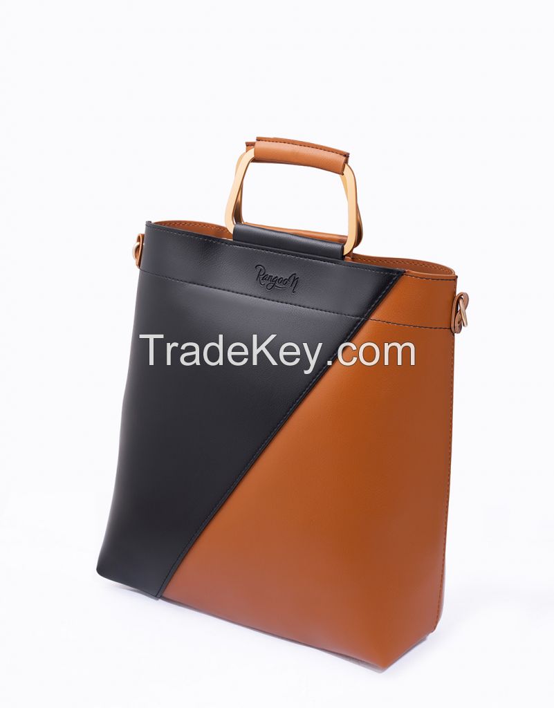 CLASSIO BLACK+BROWN DOUBLE HANDLE BAG