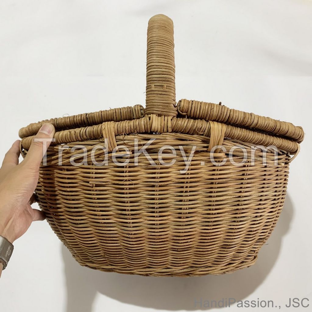 Wicker Buff Rattan Woven Picnic Basket Storage Basket Made in Vietnam HP - B060