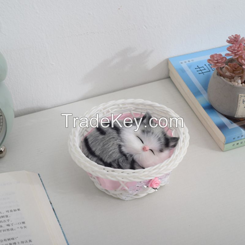 Exquisite Basket Animal Model Plush Toy Kids Living Room Decoration Accessories Realistic Cat