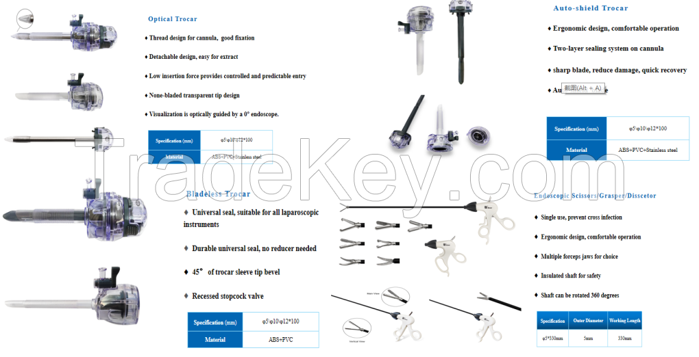 Disposable laparoscopic instruments  auto-shield trocars set sterility