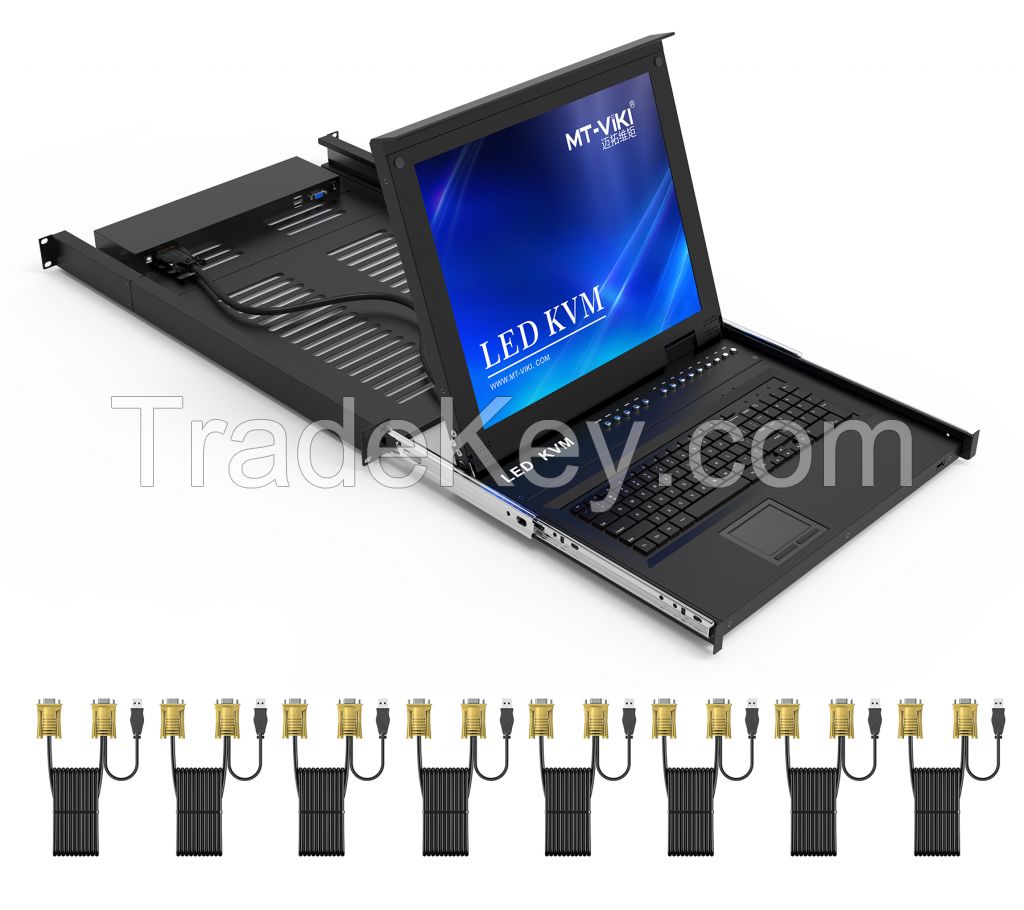LCD KVM Switch VGA 8 Port 17 Inch, MT-VIKI OSD Hotkey Rackmount KVM Console Drawer 8x1, 17&quot; LCD KVM Switch