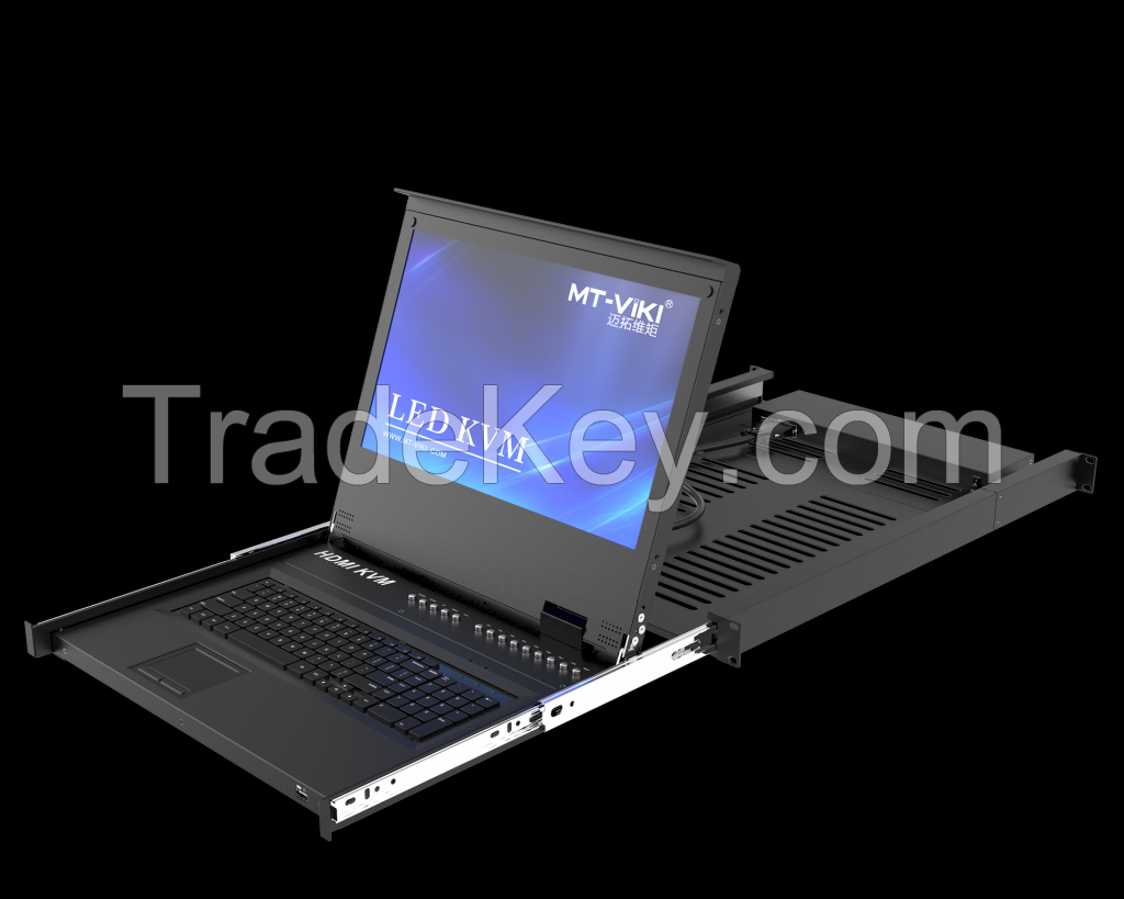 17.3" LED HDMI KVM Console 8 Port, MT-VIKI 1920*1080 Rackmount KVM Drawer for 1U 19" Server Rack,17.3 Inch LCD HDMI KVM Switch
