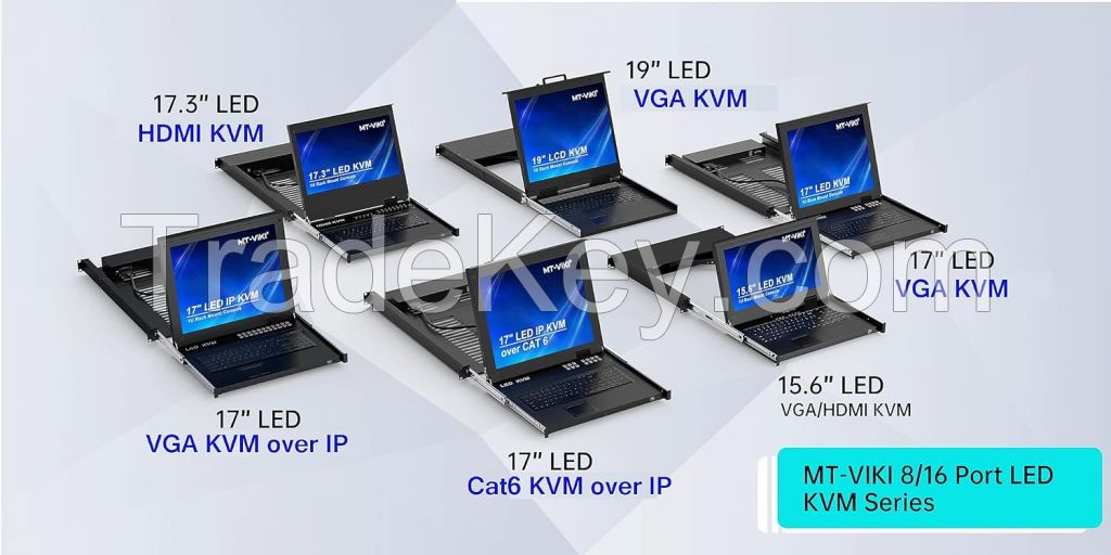 15.6" LCD KVM Switch 16 Port VGA + 16 Cables, MT-VIKI 15.6 Inch 1U Rackmount LCD KVM Switch Drawer Console 16x1