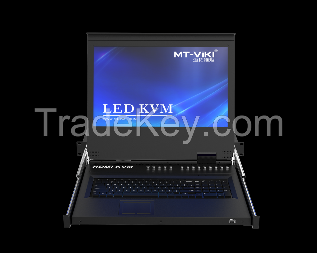 17.3" LED HDMI KVM Console 8 Port, MT-VIKI 1920*1080 Rackmount KVM Drawer for 1U 19" Server Rack,17.3 Inch LCD HDMI KVM Switch