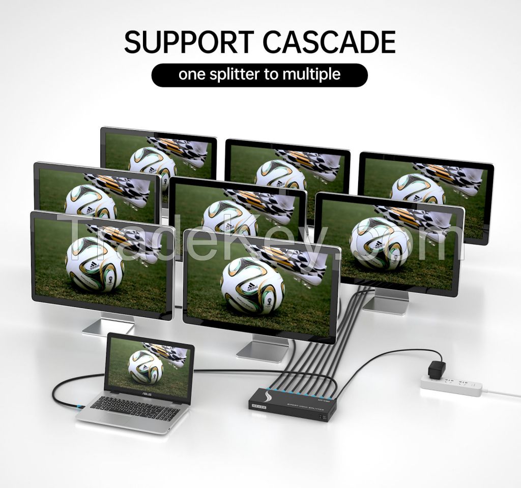 4K 30HZ HDMI Splitter 1 in 8 Out 1x8 ,  MT-VIKI 1x8 1 Computer 8 Monitor + Power Adapter HDMI Splitter